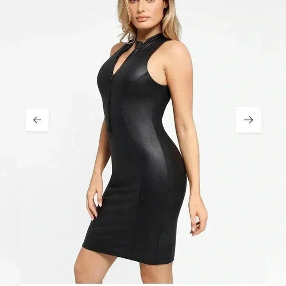 POPILUSH Shapewear Dress Leather Mock Neck Midi - NWT - Picture 7 of 11